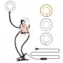 Elight TF stalinis spaustukas „Live Stream Selfie“ 11 cm žiedinis LED šviestuvas su 30 cm lanksčiu vamzdeliu ir telefono laikikliu, juodas