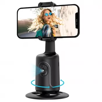 iWear P01 automatinis veido sekimo selfie strypas su trikoju ir išmaniojo telefono fiksavimu, juodas