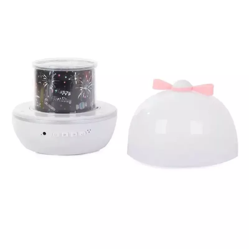 Kiddyz WH-16E Dream Projection Night Lamp (12x12x12 cm) su 6 šablonų plėvelėmis, USB-C įkraunama, balta