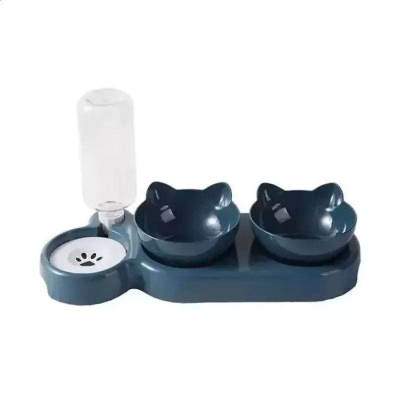 iLike augintinių kačių ir šunų šėrimo stotelė 40x22cm su automatiniu 500ml vandens dozatoriumi + 2 dubenėliai