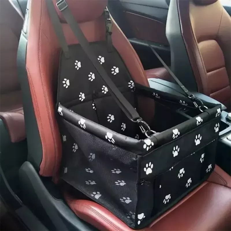 iLike Small Dog & Cat Car Travel Carrier Waterproof & Foldable Black Paw Print