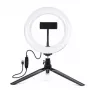 Elight ST6-5 16cm 10W LED apšvietimo žiedas su telefono laikikliu + 0,5 m metalinis trikojis + BT nuotolinio valdymo pultelis juodas