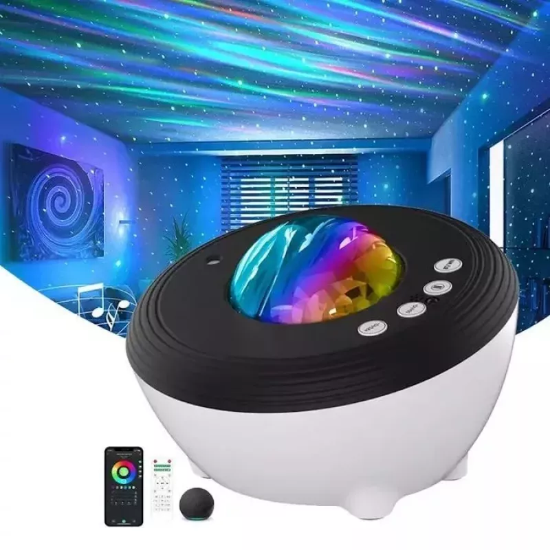 Elight J1 Aurora projektorius su atmosferos garsais ir Bluetooth garsiakalbiu, išmanusis Wi-Fi Bluetooth programėlės valdymas, baltas