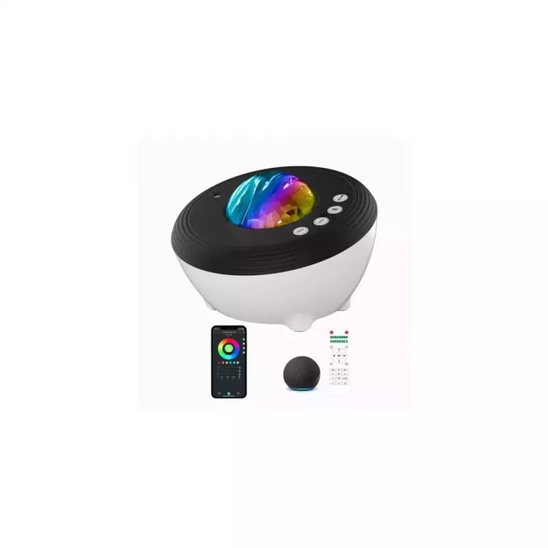 Elight J1 Aurora projektorius su atmosferos garsais ir Bluetooth garsiakalbiu, išmanusis Wi-Fi Bluetooth programėlės valdymas, baltas