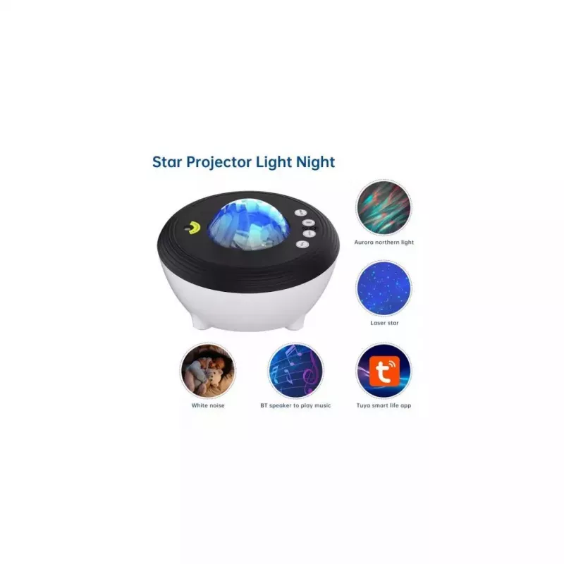 Elight J1 Aurora projektorius su atmosferos garsais ir Bluetooth garsiakalbiu, išmanusis Wi-Fi Bluetooth programėlės valdymas, baltas