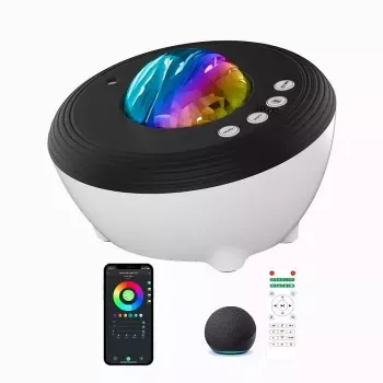 Elight J1 Aurora projektorius su atmosferos garsais ir Bluetooth garsiakalbiu, išmanusis Wi-Fi Bluetooth programėlės valdymas, baltas