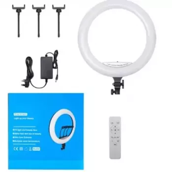 Elight SR18 45cm LED apšvietimo žiedas su 3 išmaniojo telefono laikikliais + 220V adapteriu + BT nuotolinio valdymo pultu juodas