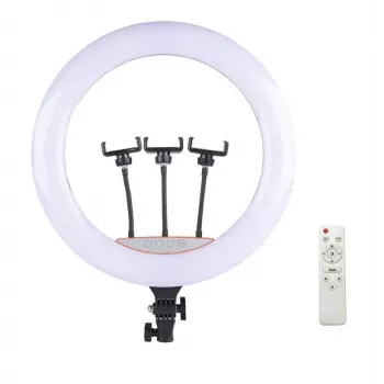 Elight SR18 45cm LED apšvietimo žiedas su 3 išmaniojo telefono laikikliais + 220V adapteriu + BT nuotolinio valdymo pultu juodas