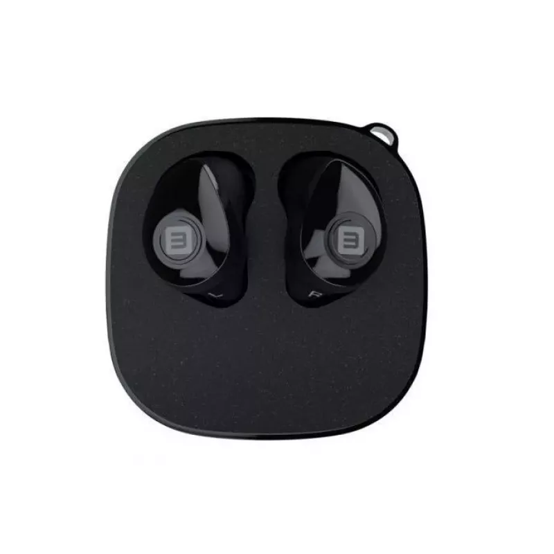 EVELATUS EBE01BK Tikri belaidžiai stereo ausinės su Bluetooth 5.0, IPX4, juodos