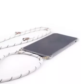 Evelatus Samsung Galaxy A70 dėklas su virvute baltomis juostelėmis permatomas TPU galinis dangtelis