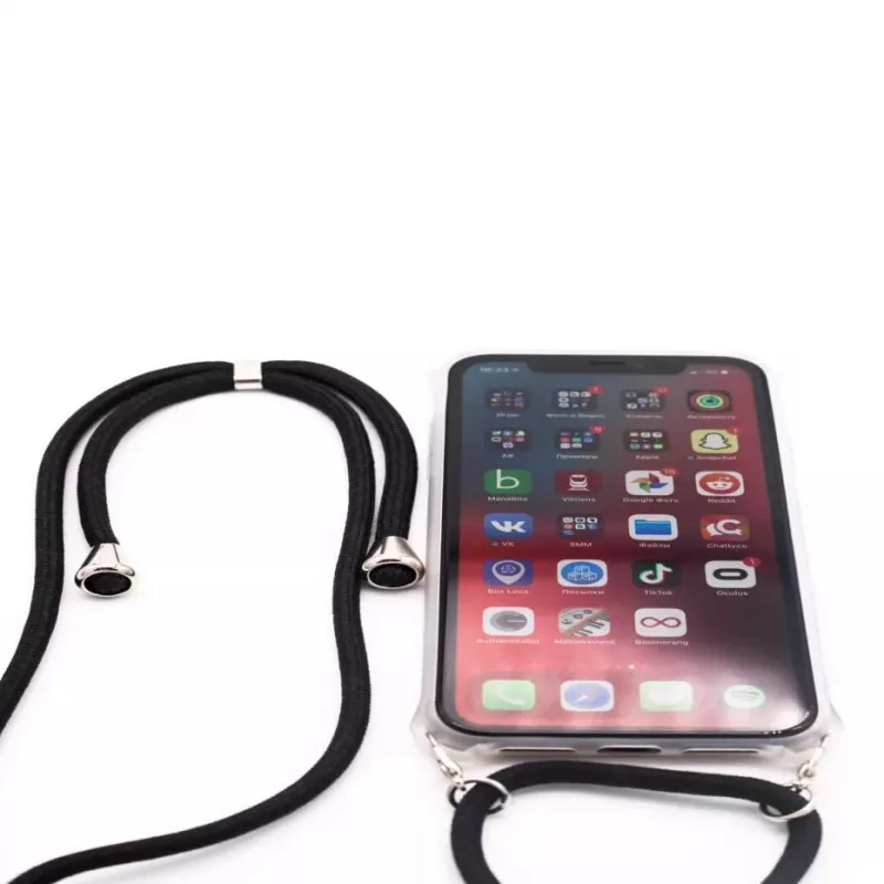 Evelatus Samsung Galaxy S10 dėklas su virvelės juostelėmis juodas permatomas