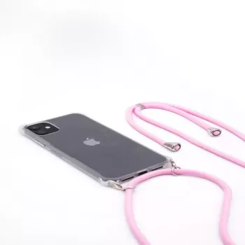 EVELATUS Apple iPhone X/XS dėklas su virvutės juostelėmis rožinis permatomas
