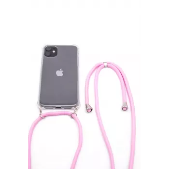 EVELATUS Apple iPhone X/XS dėklas su virvutės juostelėmis rožinis permatomas
