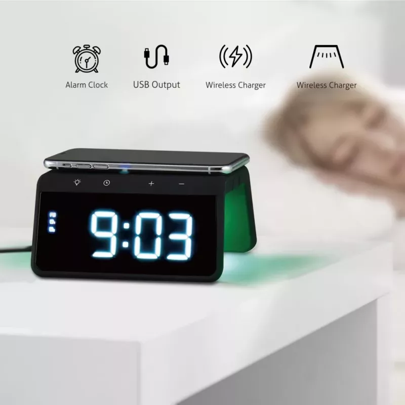 Evelatus Wireless Charging Clock WCC01BK Black