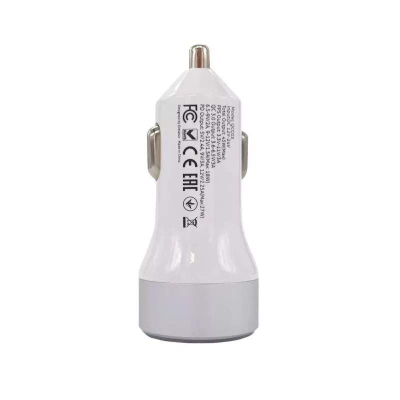Evelatus Quick Car Charger QCC03 White - QC3.0 30W Dual USB