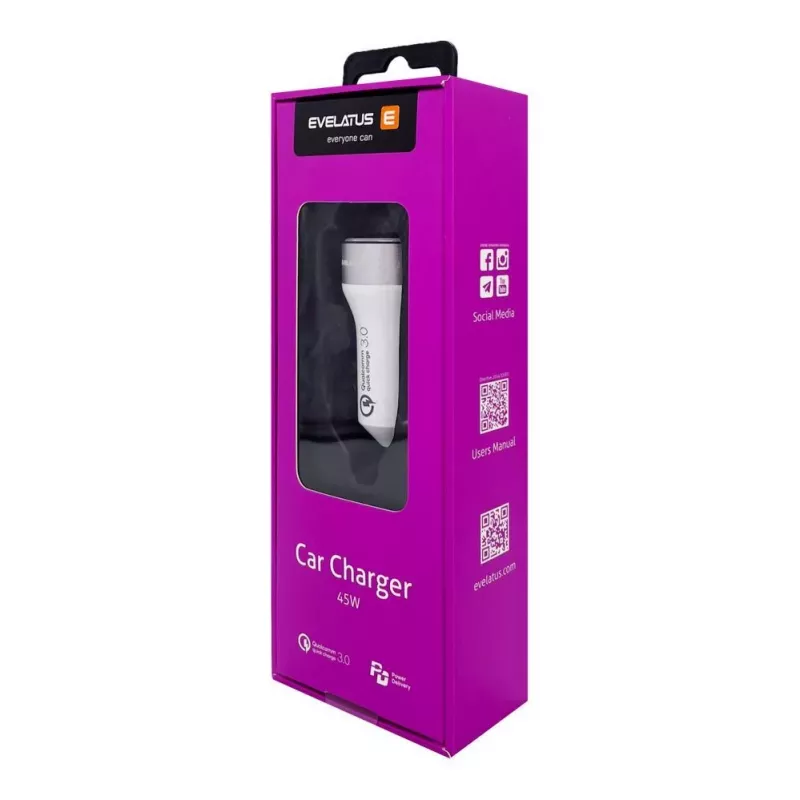 Evelatus Quick Car Charger QCC03 White - QC3.0 30W Dual USB