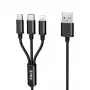 iLike Įkrovimo laidas 3 in 1, USB-A į USB-C/Lightning/Micro USB, nailoninis pintas, 1,2 m, juodas