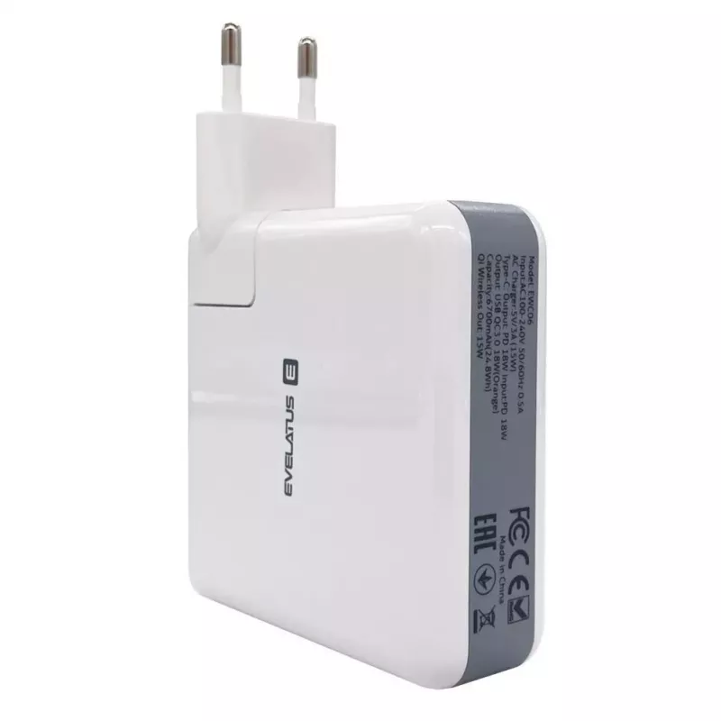 Evelatus Travel Adapter Wireless Charger EWC06 White