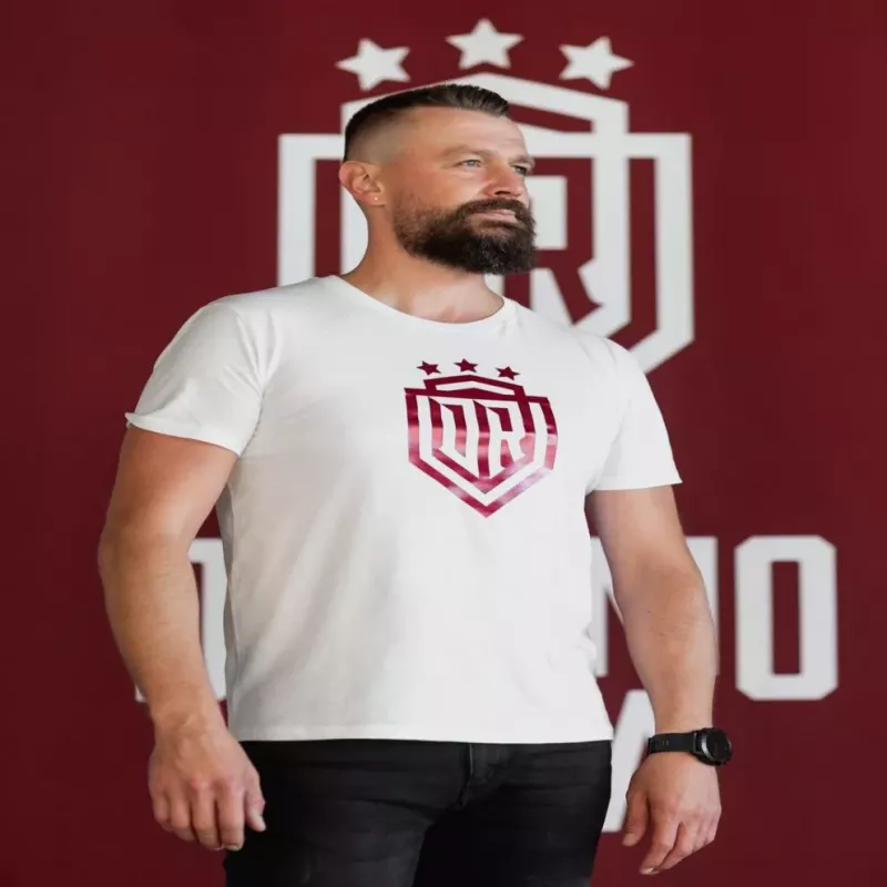 Dinamo vyriški marškinėliai XL «DINAMO» su raudonu metalizuotu spaudiniu balti