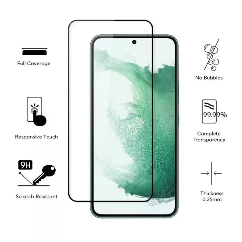 Evelatus Samsung Galaxy S22 2.5D Full Cover Japan Glue Glass Anti-Static Screen Protector