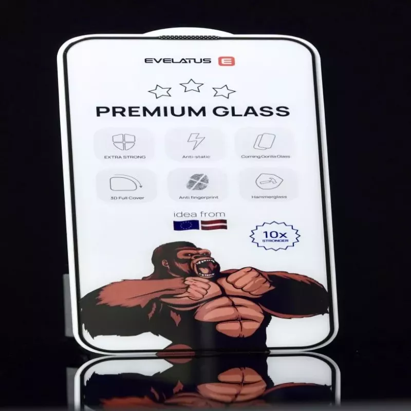 Evelatus Apple iPhone 17e | 14 | 13 | 13 Pro | 16e Corning Gorilla Glass Anti-Static 3D Full Cover 10X Stronger