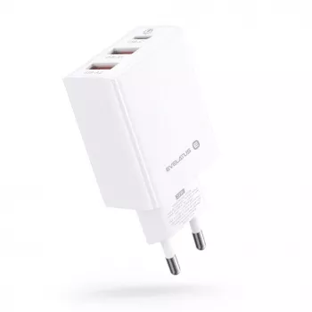 Evelatus ETC06 kelioninis įkroviklis EU sieninis 3 prievadai 32W USB-C / USB-A2 baltas