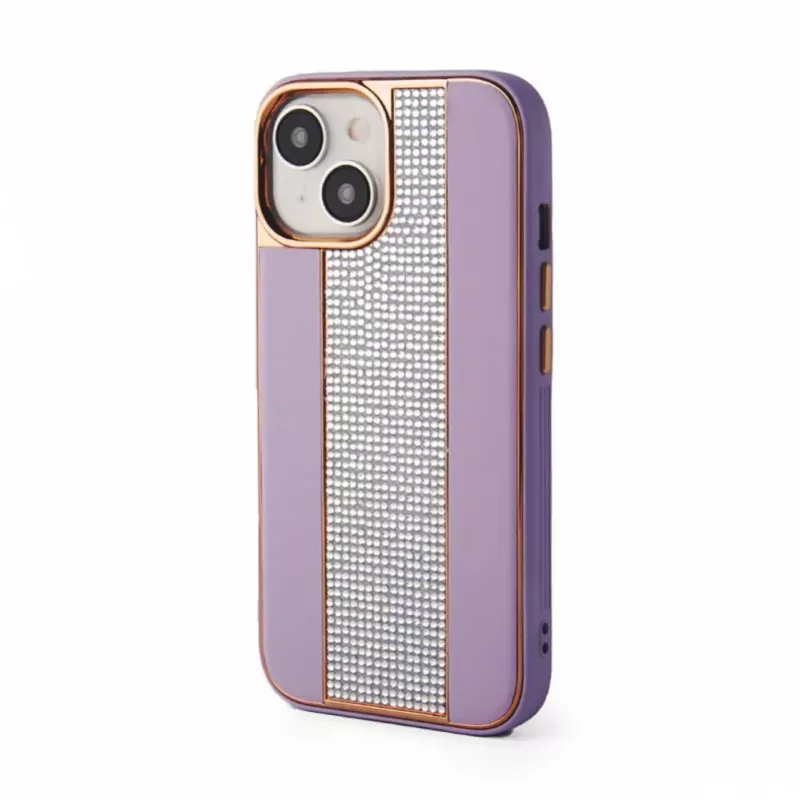 iLike Apple iPhone 15 Diamonds and Leather Case Pink Sand
