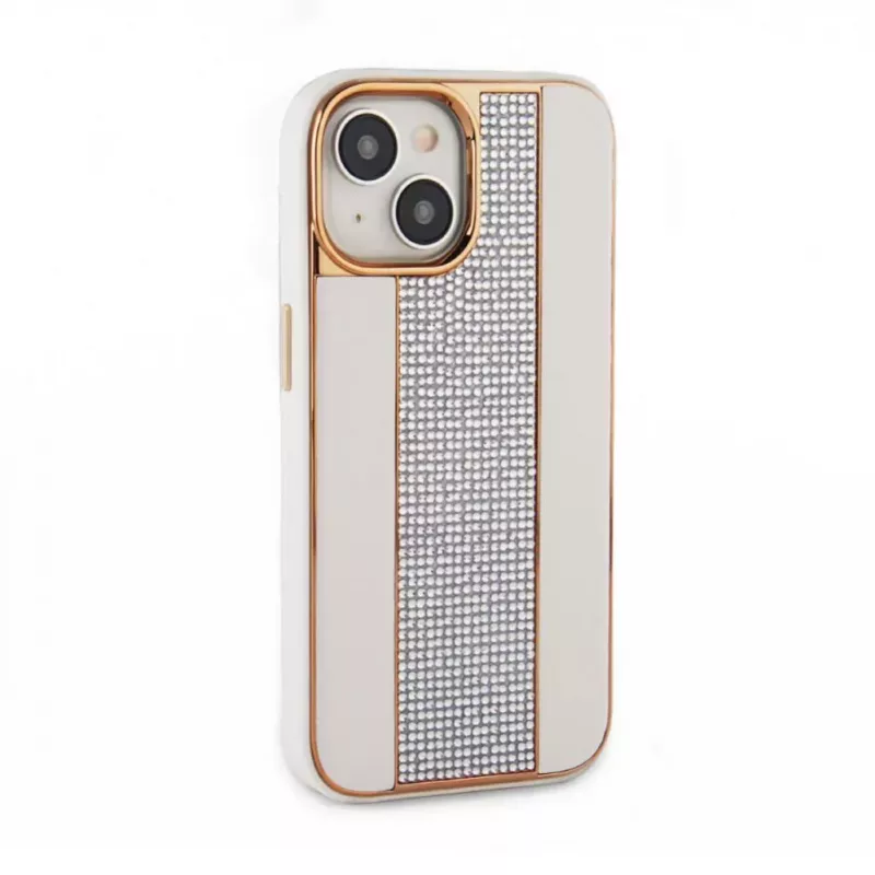iLike Apple iPhone 15 Diamonds and Leather Case White