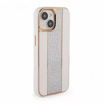 iLike Apple iPhone 15 Diamonds and Leather Case White