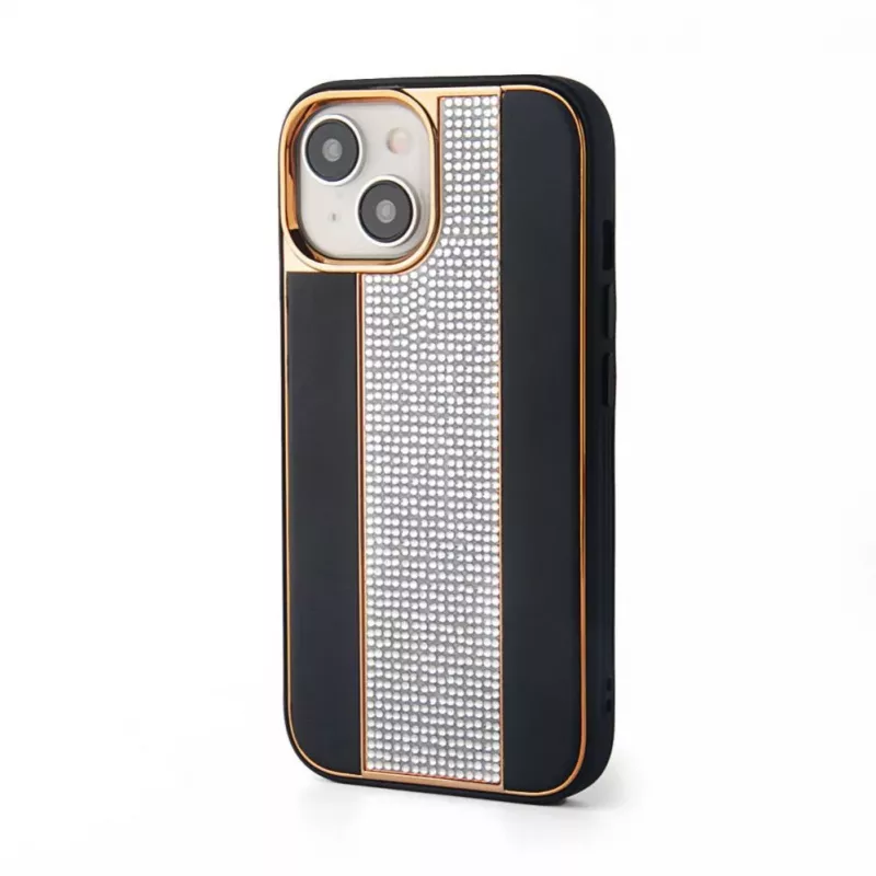 iLike Apple iPhone 15 Diamonds and Leather Case Black