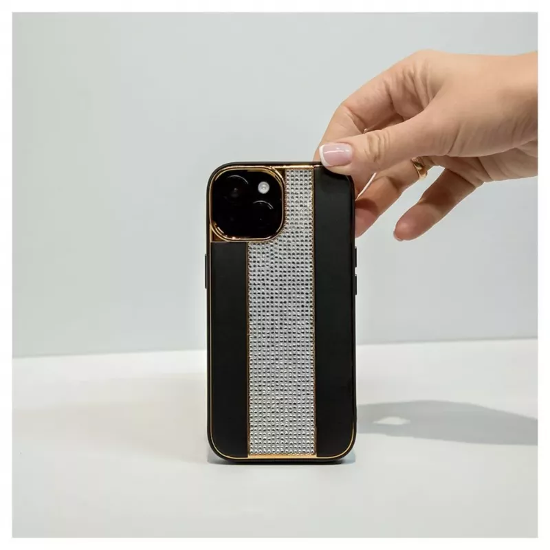 iLike Apple iPhone 15 Diamonds and Leather Case Black