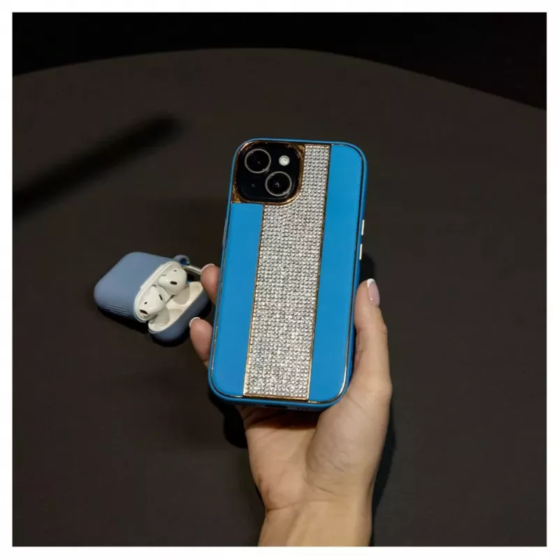 iLike Apple iPhone 15 Diamonds and Leather Case Blue