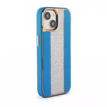 iLike Apple iPhone 15 Diamonds and Leather Case Blue