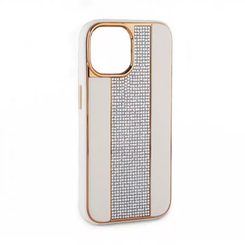 iLike Apple iPhone 15 Pro Max Diamonds and Leather Case White