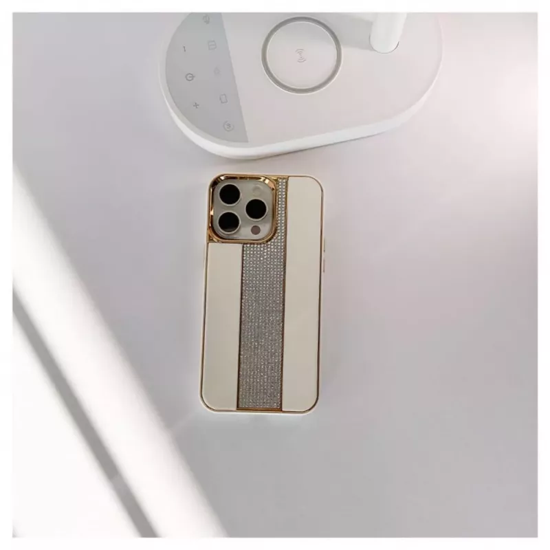 iLike Apple iPhone 15 Pro Max Diamonds and Leather Case White
