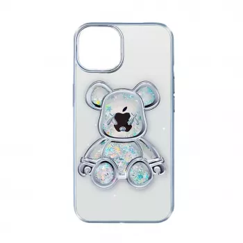 iLike Apple iPhone 15 Silikoninis Dėklas su Spaudiniu Desire Bear Sidabrinis