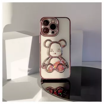 iLike Apple iPhone 15 Pro Silicone Case Print Desire Bear Pink