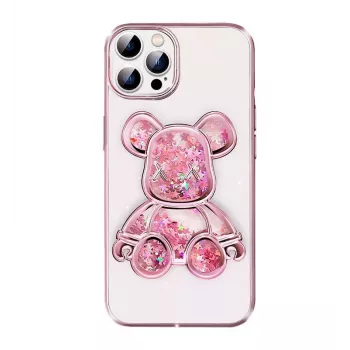 iLike Apple iPhone 15 Pro Silicone Case Print Desire Bear Pink