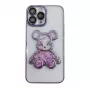iLike Apple iPhone 15 Pro Max Silikoninis Dėklas Spaudinys Desire Bear Violetinė