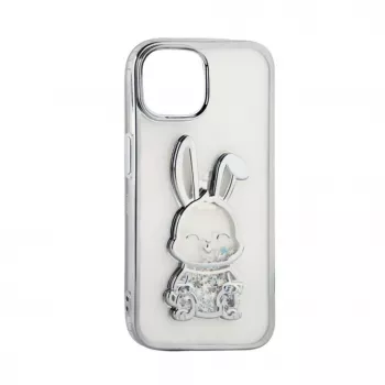 iLike Apple iPhone 15 Silicone Case Print Desire Rabbit Silver