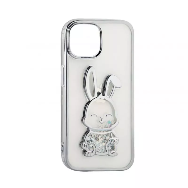 iLike Apple iPhone 15 Pro Silikoninis Dėklas Print Desire Rabbit Sidabrinis