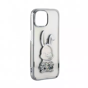 iLike Apple iPhone 15 Pro Silikoninis Dėklas Print Desire Rabbit Sidabrinis