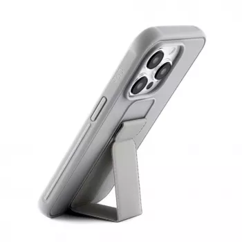 iLike Apple iPhone 15 Pro Silikoninis Dėklas su Stovu Sidabrinis