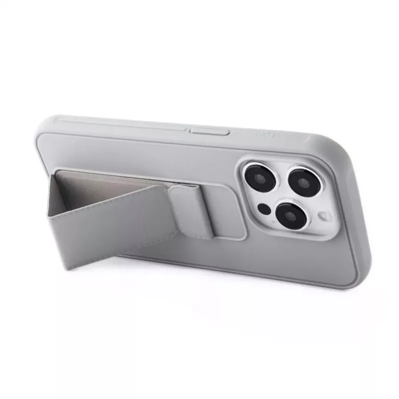 iLike Apple iPhone 15 Pro Silikoninis Dėklas su Stovu Sidabrinis