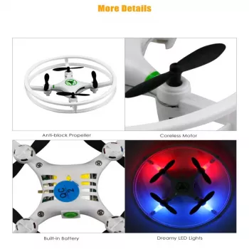 iLike Phantom Quadcopter Drone 360° (HC615) su nuotolinio valdymo pultu 2.4GHz, USB įkrovimu, 6 ašių giroskopu, 4 kanalais - balta