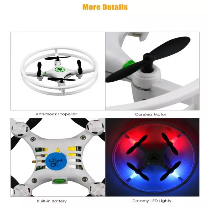 iLike Phantom Quadcopter Drone 360° (HC615) su nuotolinio valdymo pultu 2.4GHz, USB įkrovimu, 6 ašių giroskopu, 4 kanalais - balta