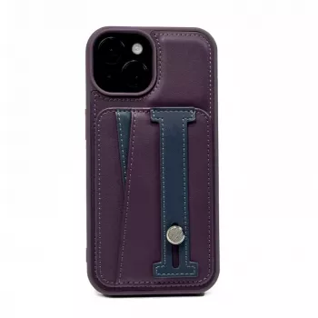 iLike Apple iPhone 14 Leather Pocket Stand Cover Purple