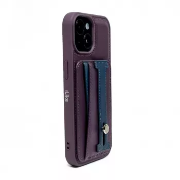 iLike Apple iPhone 15 Pro Max Leather Pocket Stand Cover Purple