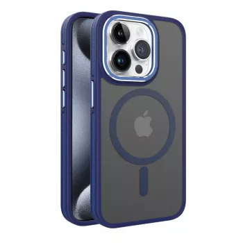 iLike Apple iPhone 15 Dual Metal Frame MagSafe Case Blue