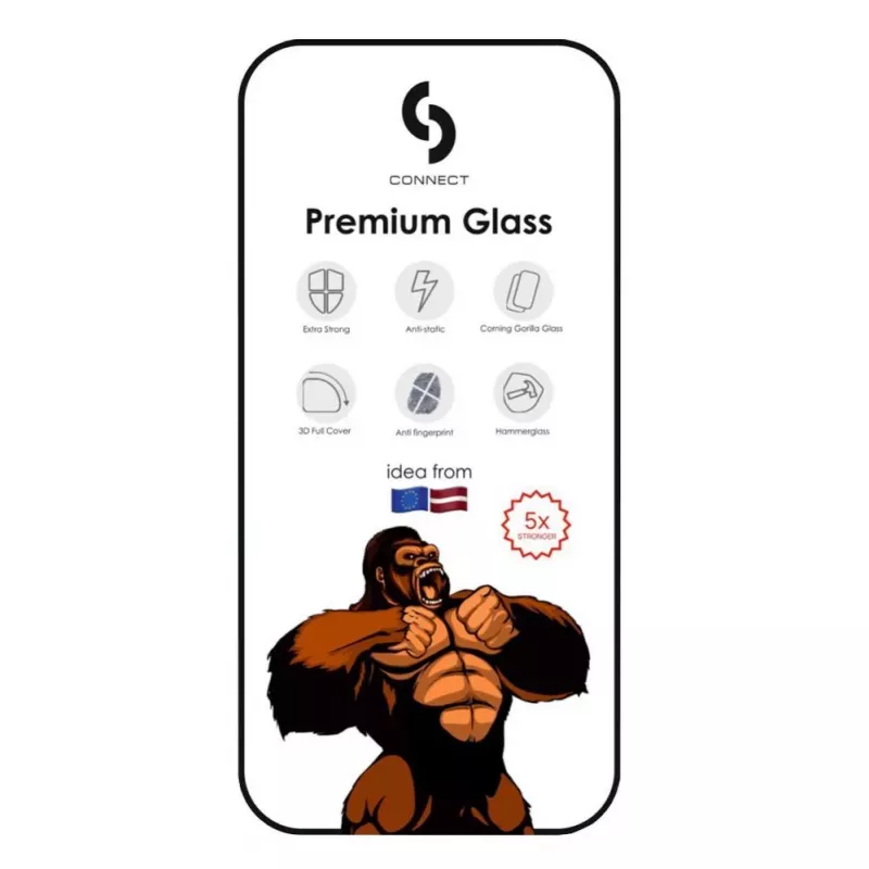 Connect Apple iPhone 12/12 Pro Corning Gorilla Glass Anti-Static 3D Full Cover 5X Stronger Black